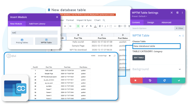 Add a table from database in DIVI Builder