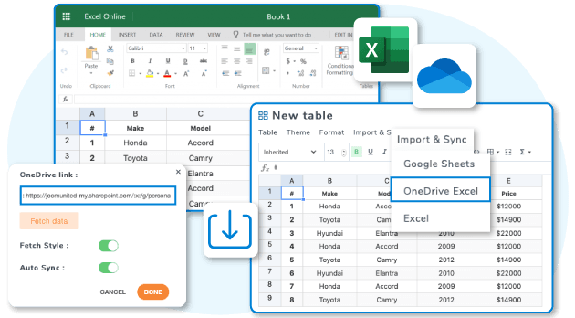 Importer Excel-ark som tabeldata eller importer indhold med stil
