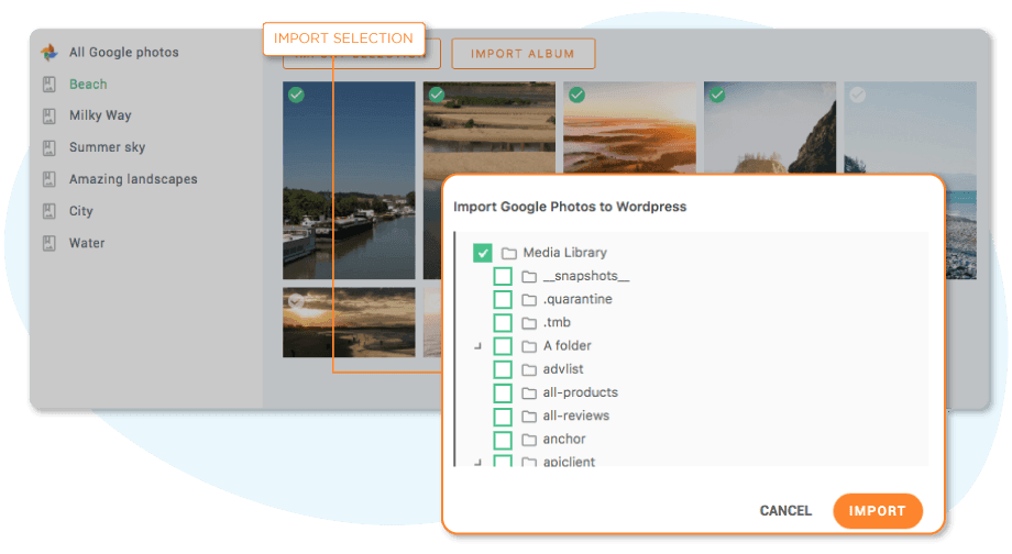 Importer valg af Google Fotos i WordPress
