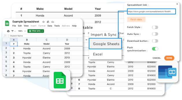 Load a Google Sheets based table in WPBakery