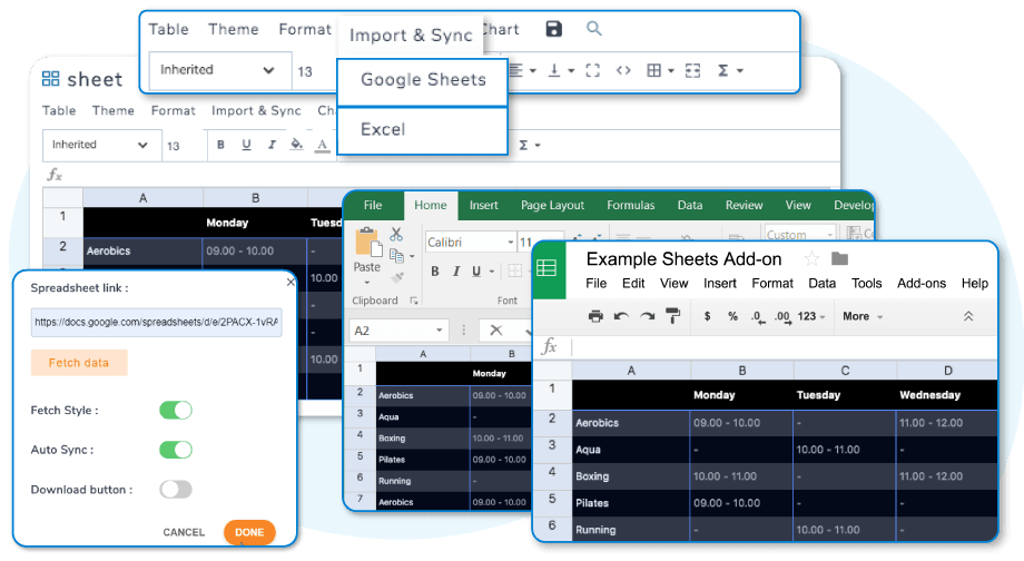 Wordpress Excel Plugin Synchronisation mit Excel-Dateien und Google Sheets