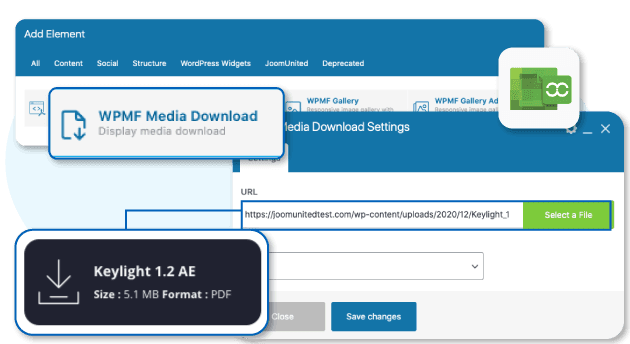The download media button for WPBakery Builder