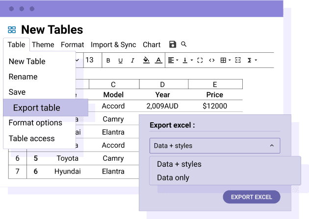 Export your joomla table as an Excel file