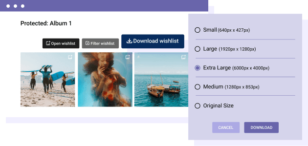 Protect your photos with size download limit and watermark