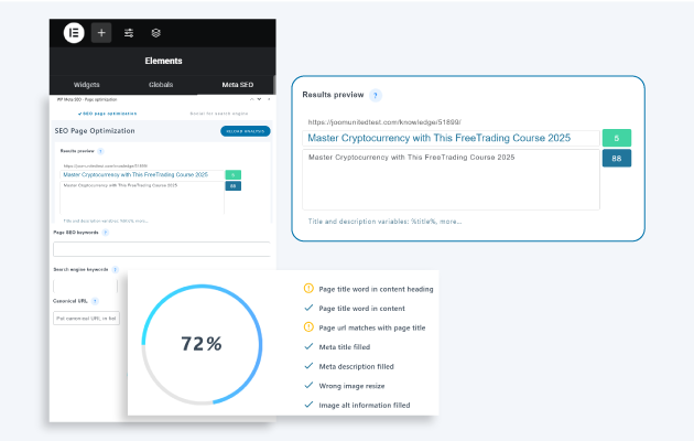 SEO 수표로 Elementor 콘텐츠 분석