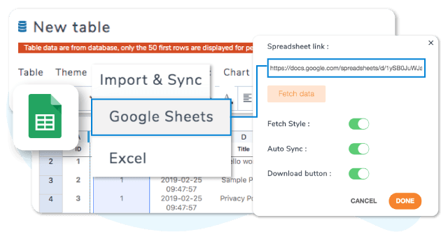 Synchroniser les données de table avec un serveur Google Sheet
