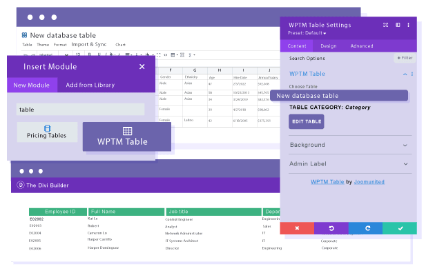 Aggiungi una tabella dal database in DIVI Builder