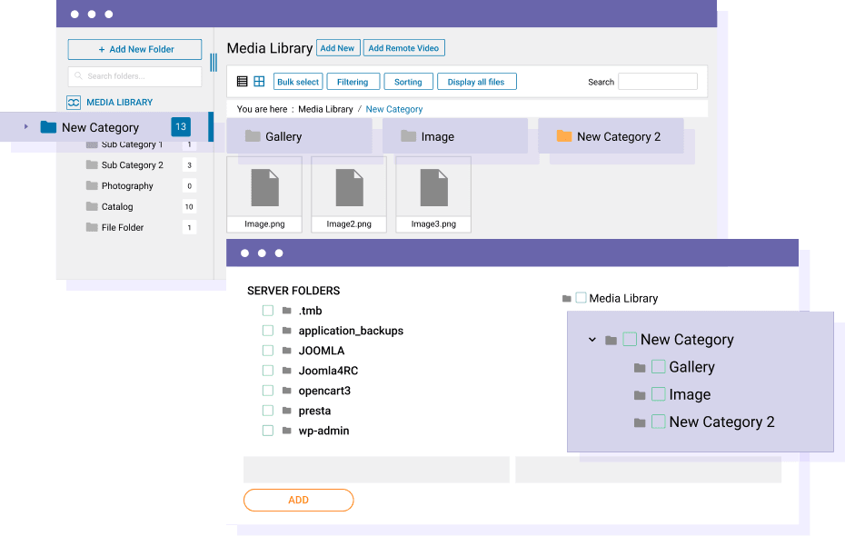 Import and synchronization of server folders and media