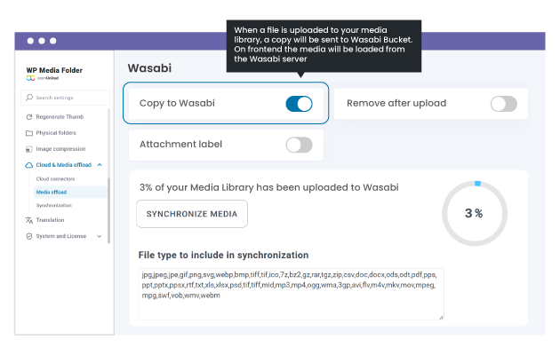 Automatically offload WordPress media to Wasabi