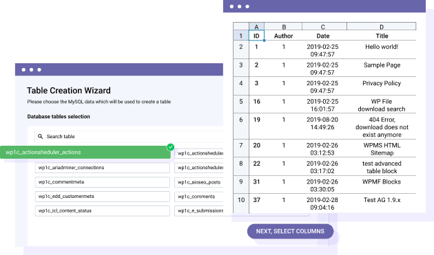 WordPress Database Plugin: Tabulky z databáze