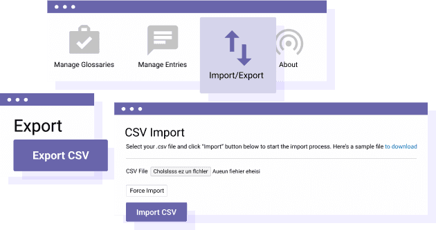 Definitioner: Import, eksport, opdatering