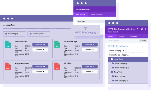 Load a file download category as DIVI module