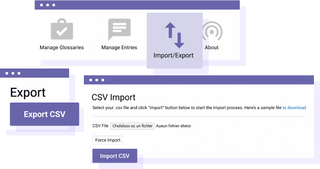 Definitions: Import, Export, Update