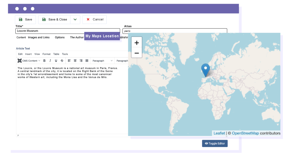 Attacher un emplacement aux articles Joomla