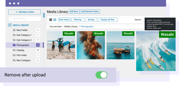 Media library Offload from WordPress to Wasabi