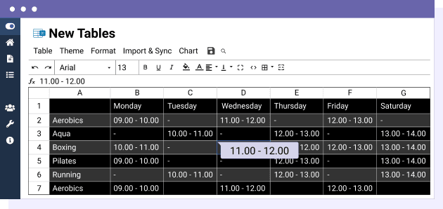 Tabel Joomla seperti di spreadsheet