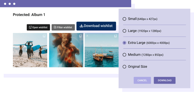 Protect your photos with size download limit and watermark