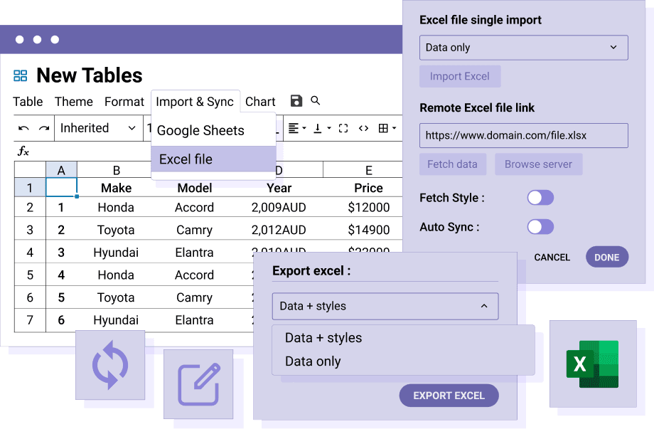 WP Table Manager importa y sincroniza el banner de datos de Excel