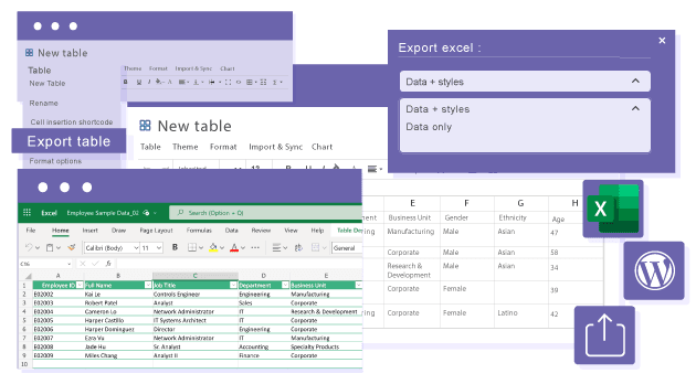 Exporte sua tabela do WordPress como uma tabela do Office 365 Excel