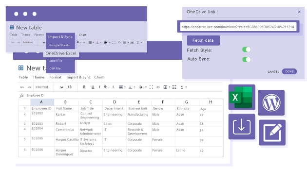 Importa e modifica il contenuto della tabella Excel di Office 365 da WordPress