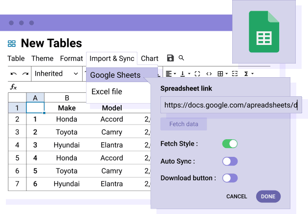 Synchronize table data with a server Excel file