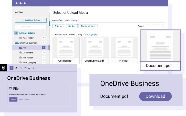 OneDrive Business PDF intégré dans le contenu WordPress