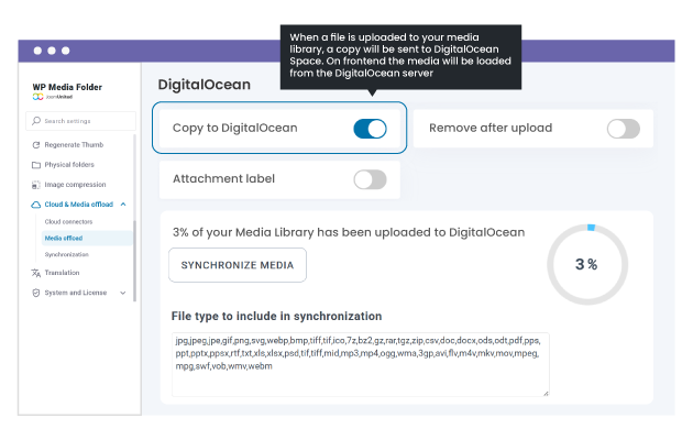 Automatically offload WordPress media to DigitalOcean