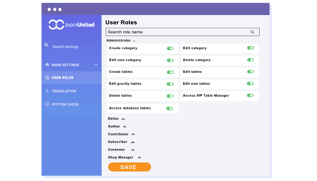 Tablas editables con permisos personalizables para diferentes usuarios.