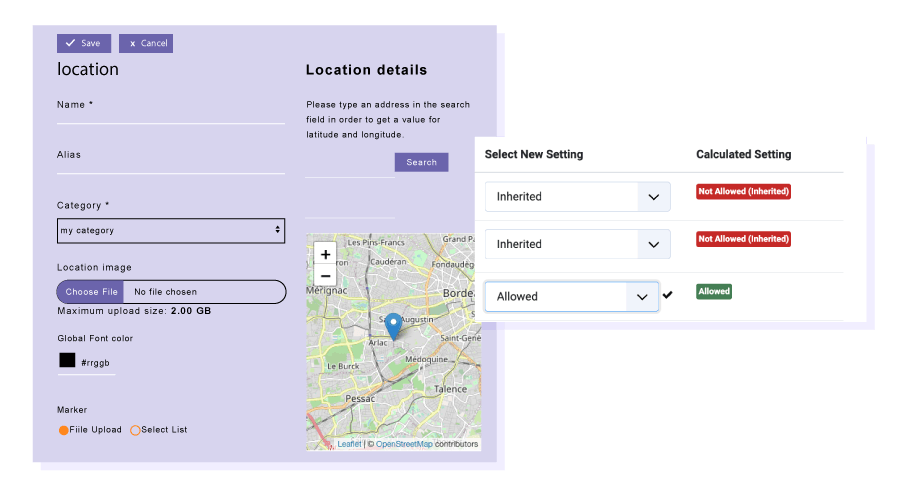 Invio della posizione della mappa frontend