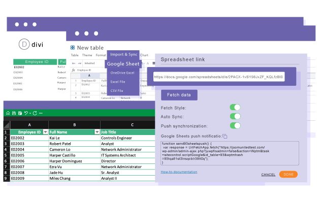 Ladda en Google Sheets-baserad tabell i DIVI Builder