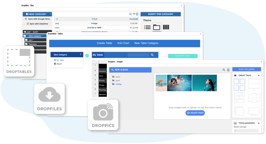 Droppics, Dropfiles: Images and Files Management in Editor